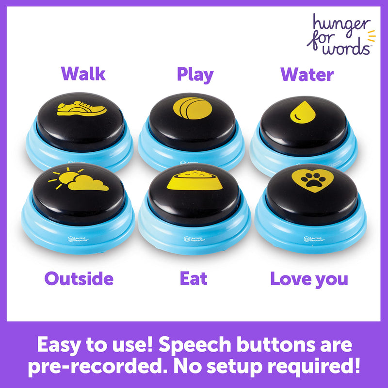 Hunger For Words Talking Pet Essential Words - 6 Piece Set Pre-Recorded Speech Buttons for Dogs, Dog Buttons for Communication - BeesActive Australia