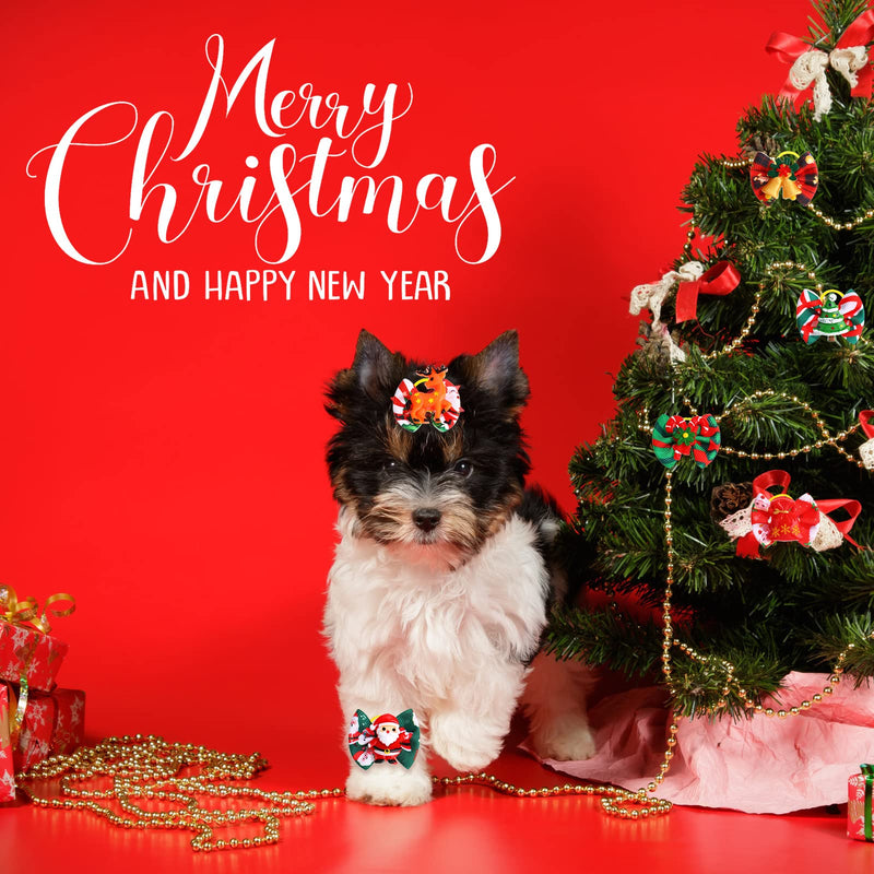 34 Pcs/ 17 Pairs Christmas Dog Bows Bowknot Dog Hair Clips Holiday Grooming Bows Puppy Christmas Bow with Rubber Bands Santa Claus Snowman Dog Topknot Bows Dog Hair Accessories for Pets Dogs Cats - BeesActive Australia