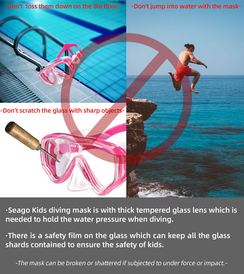 Seago Kids Swim Goggles Snorkel Diving Mask for Youth, Anti-Fog 180° Clear View Pink - BeesActive Australia