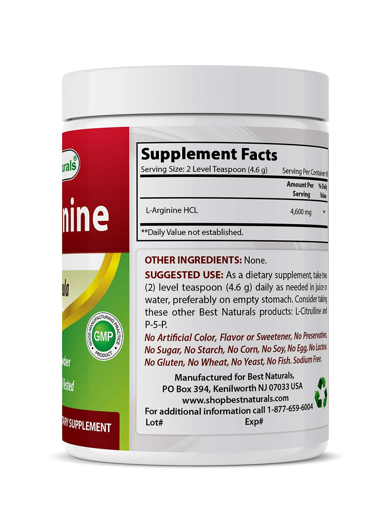 Best Naturals L-Arginine Powder 1 Pound - Pure Pharmaceutical Grade Free Form - Best Amino Acid Arginine Supplements for Women & Man - Promotes Circulation and Supports Cardiovascular Health - BeesActive Australia