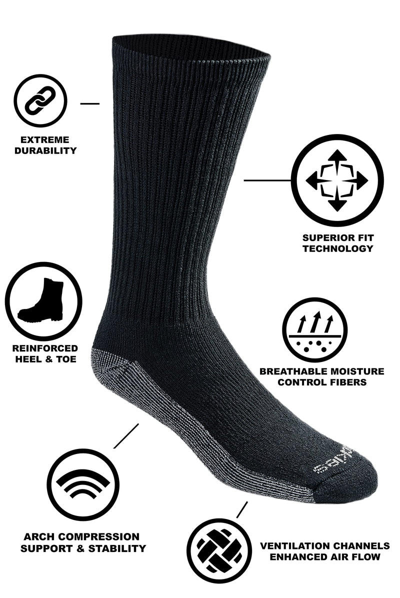Dickies Men's Dri-tech Moisture Control Crew Socks Multipack Shoe Size: 12-15 Solid Black (6 Pairs) - BeesActive Australia