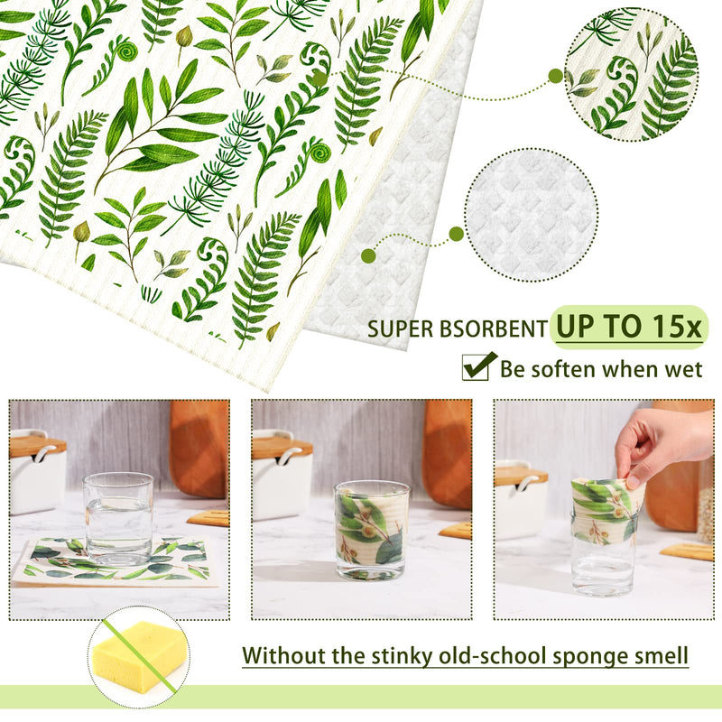 6 Pcs Swedish Kitchen Dish Cloths Reusable Sponge Cleaning Wipes Absorbent Quick Drying Washable Decorative Tea Towels No Odor Bar Hand Towel (Leaves) Leaves - BeesActive Australia