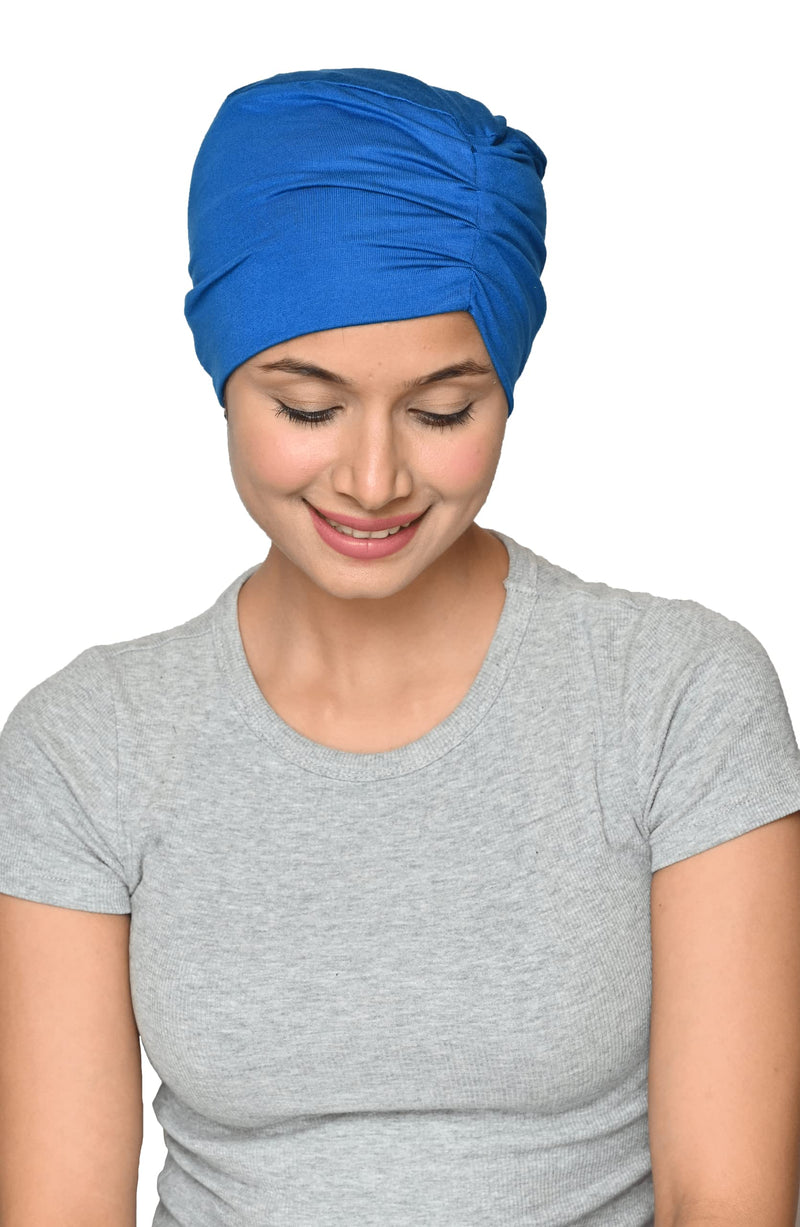SAKUCHI Skin Friendly Bamboo Viscose Pleated Solid Sleep Cap for Women's (SS234) One Size-Medium Classic Blue - BeesActive Australia