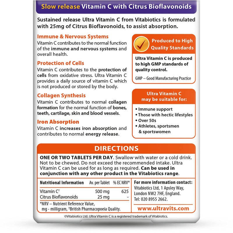 Vitabiotics Ultra Vitamin C Tablets (Ascorbic Acid) Sustained Release with Bioflavonoids - 60 Tablets - BeesActive Australia