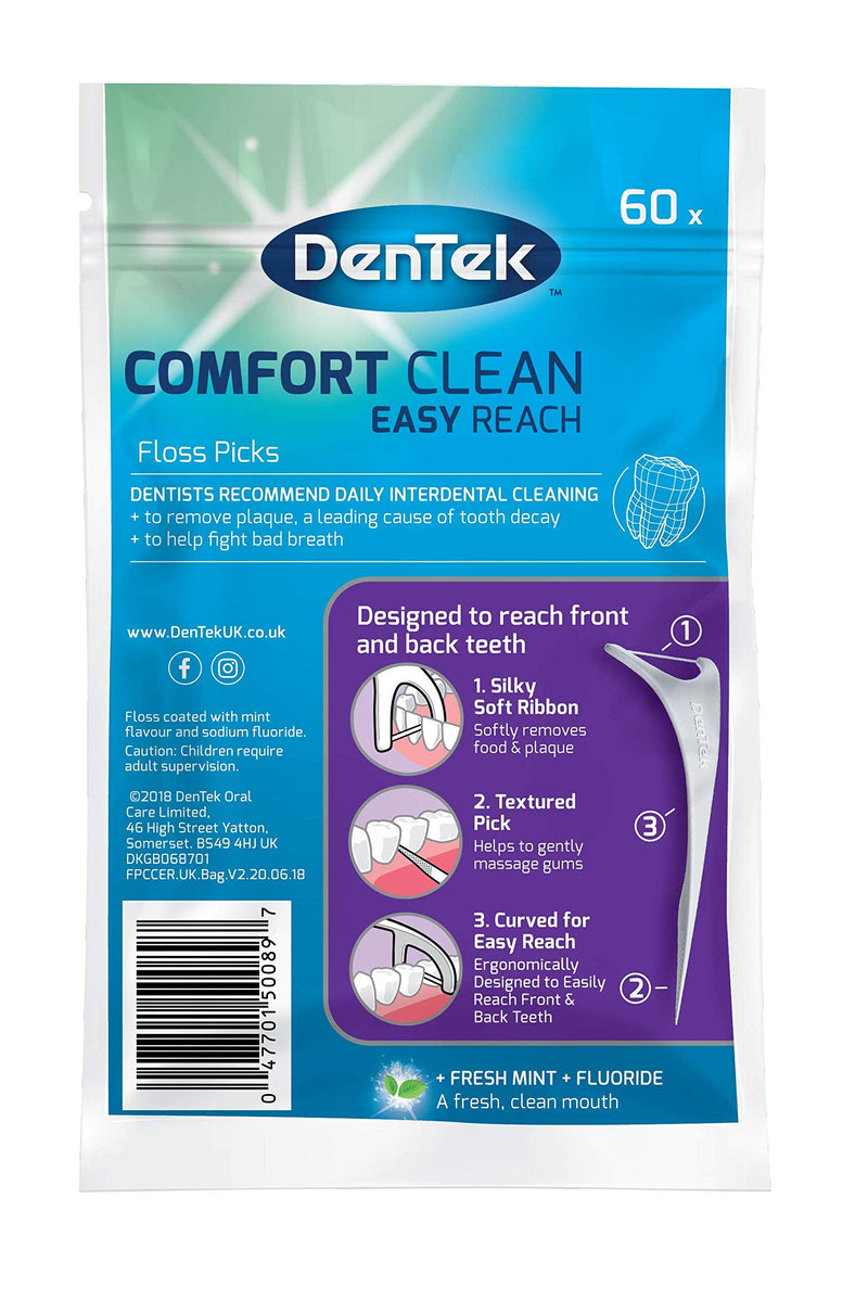 DenTek Comfort Clean Easy Reach Silky Y Shaped Floss Picks for Front & Back Teeth 6 x 60 pack (360) - BeesActive Australia