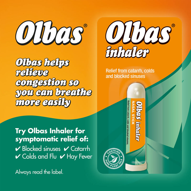 Olbas Nasal Inhaler - Nasal stick - relief from catarrh, colds and blocked sinuses,1 count - BeesActive Australia