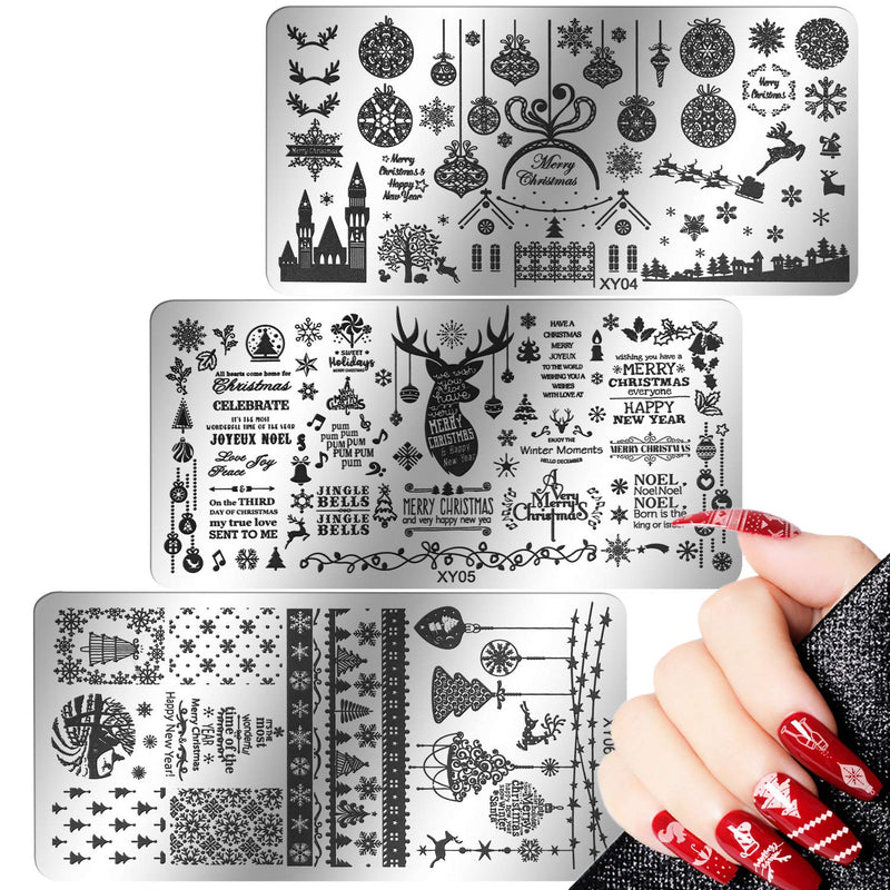 6pcs Chritmas Nail Stamping Plates, Akwox Nail Art Stamping Template, Snowflake Santa Claus Christmas Tree Stocking manicuring Print DIY Image Nail Stampe Plate - BeesActive Australia