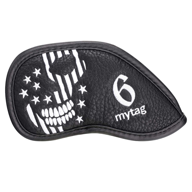 caiobob Mytag Golf 10 Pieces Skull Skeleton Iron Wedge Head Cover Set Black Leather Headcovers - BeesActive Australia