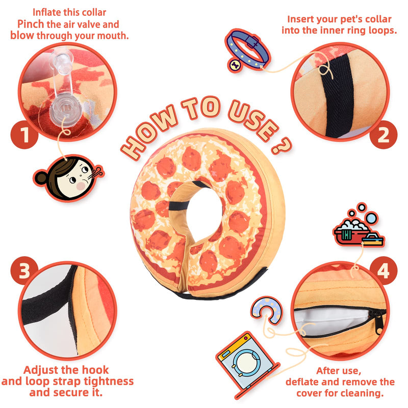 Inflatable Dog Cone Collar-Soft Protective Collar for Dogs and Cats Recovery Pet Cone,E-Collar Dog Neck Pizza Dog Cone After Surgery Pizza Pattern - L - BeesActive Australia