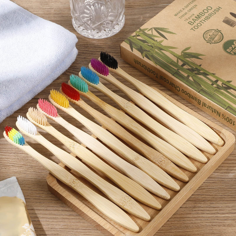 tonyg-p 10 Pack Toothbrushes Medium Nylon Bristles Natural Biodegradable Eco-Friendly BPA Free Wooden Toothbrush Set, Assorted Colour - BeesActive Australia