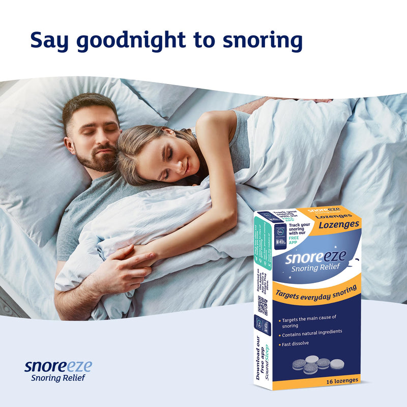 Snoreeze Anti-Snoring Throat Lozenges - Throat Sweets for Dry Mouth Snoring Relief, Naturally Tones & Lubricates Soft Tissues - Use with Mobile App to Stop Snoring - Pack of 16, Mint Flavour Lozenges (1 Pack) - BeesActive Australia