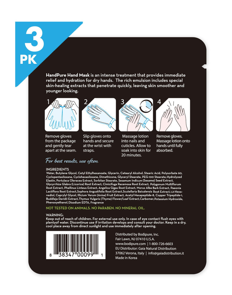 BODIPURE HandPure Hand Mask – Intense Repairing for Extra Dry Skin, Dry Hand - Anti-Aging & Natural Skin Treatment - Moisturizing Gloves – Repair Rough & Dry Skin for Women & Men - 3 Pack 3 Packs - BeesActive Australia