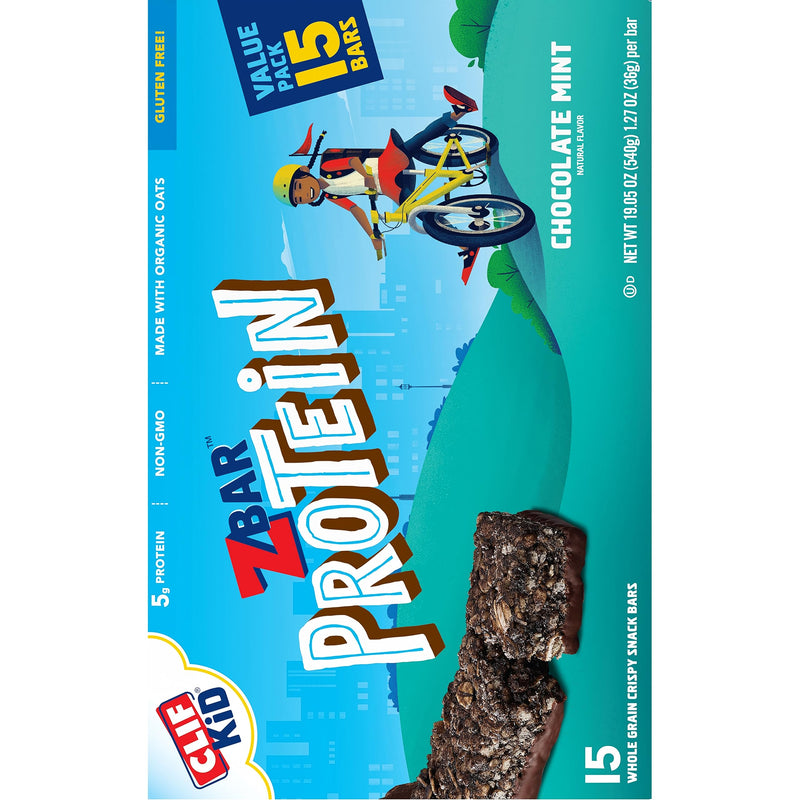CLIF Kid Zbar Protein - Chocolate Mint - Crispy Whole Grain Snack Bars - Made with Organic Oats - Non-GMO - 5g Protein - 1.27 oz. (15 Pack) - BeesActive Australia