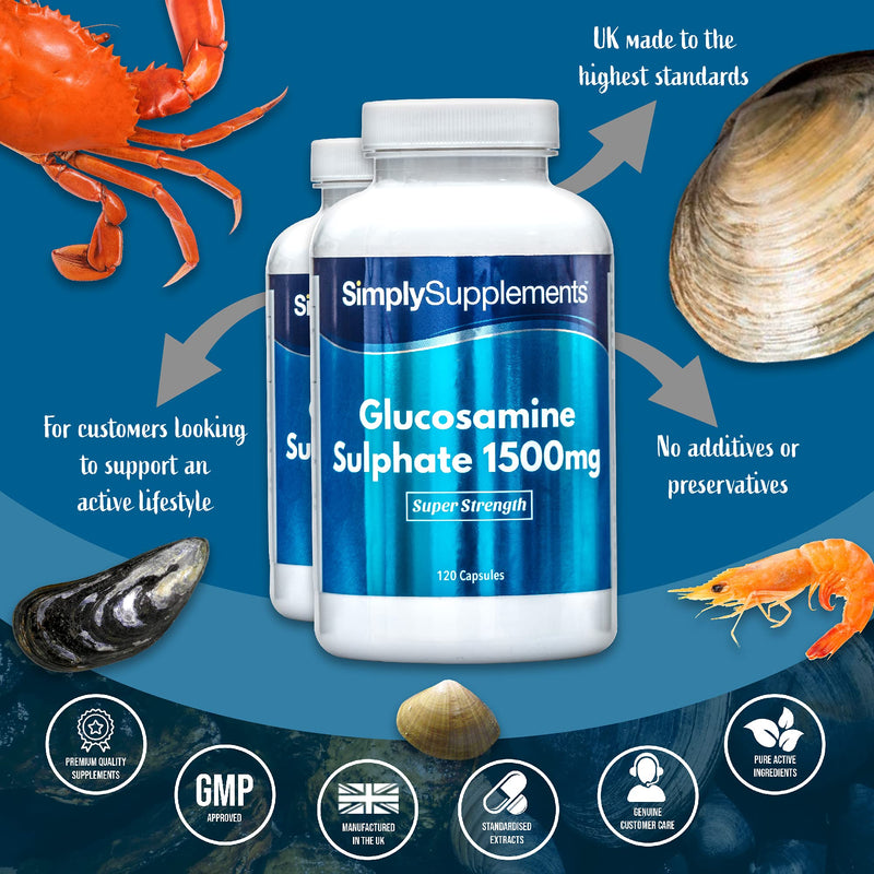 Glucosamine Sulphate 1500mg | 240 Capsules (2 pots of 120) | for Customers Looking to Support an Active Lifestyle | Manufactured in The UK - BeesActive Australia