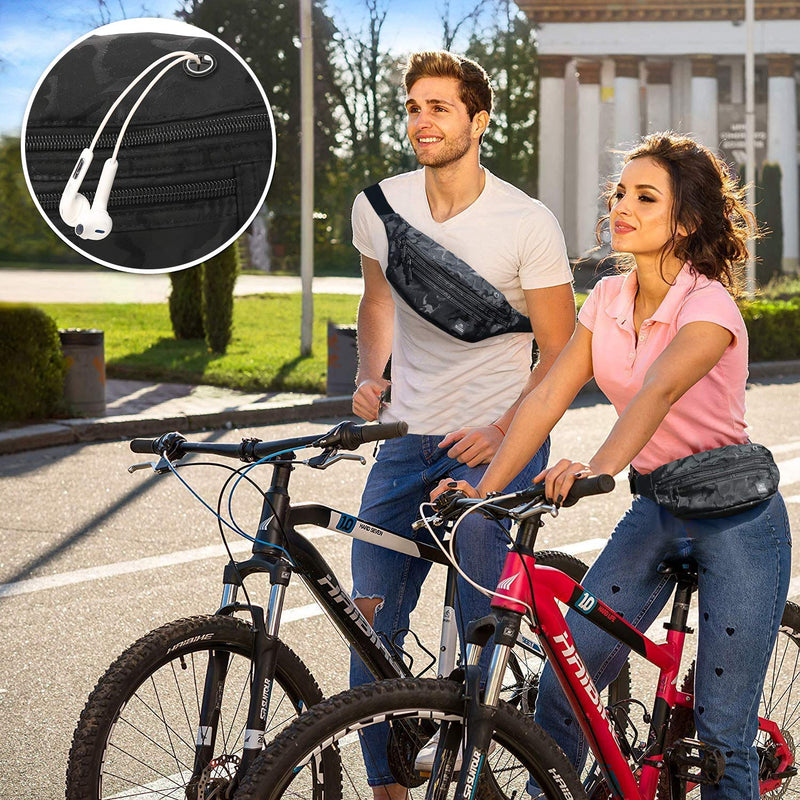 [AUSTRALIA] - Large Black Waist Bag Fanny Pack for Men Women Belt Bag Pouch Hip Bum Bag Chest Sling Bag with Headphone Jack, Premium Waterproof Lightweight Fanny Pack for Sport Gym Workout Travel Work Commuting 