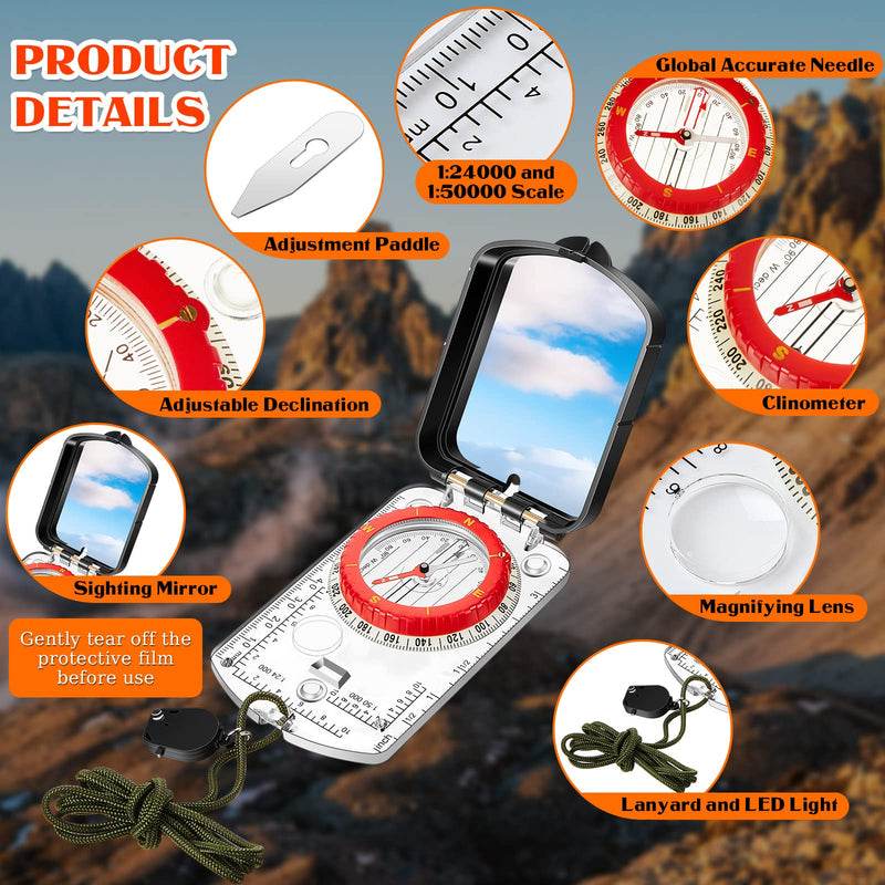 Xuhal 2 Pcs Sighting Compass Mirror Adjustable Declination Compass for Hiking Orienteering Compass Map Reading Compass for Kids Camping Backpacking Survival Navigation Hunting Mountaineering - BeesActive Australia
