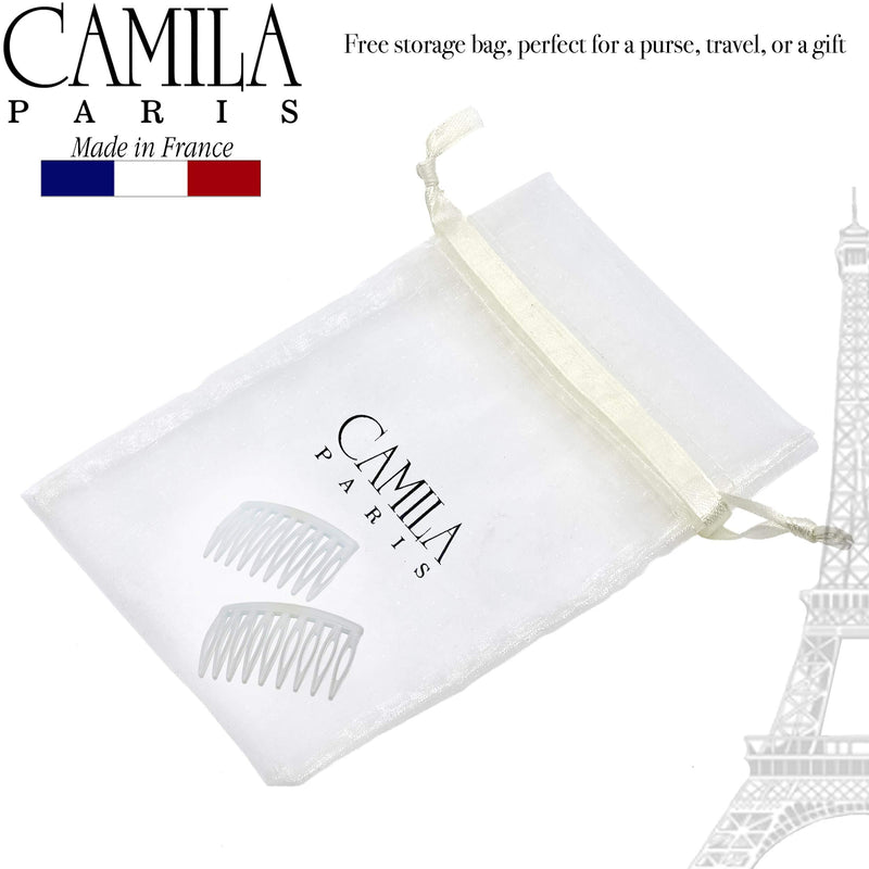 Camila Paris CP3108 French Hair Side Comb, Small, Curved White French Twist Hair Combs Decorative, Strong Hold Hair Clips for Women Bun Chignon Up-Do Styling Girls Hair Accessories, Made in France White 2" - BeesActive Australia