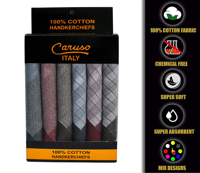 Caruso Italy Men's Italia 100% Pure Cotton Handkerchief - Pack of 6 Multicolour - BeesActive Australia
