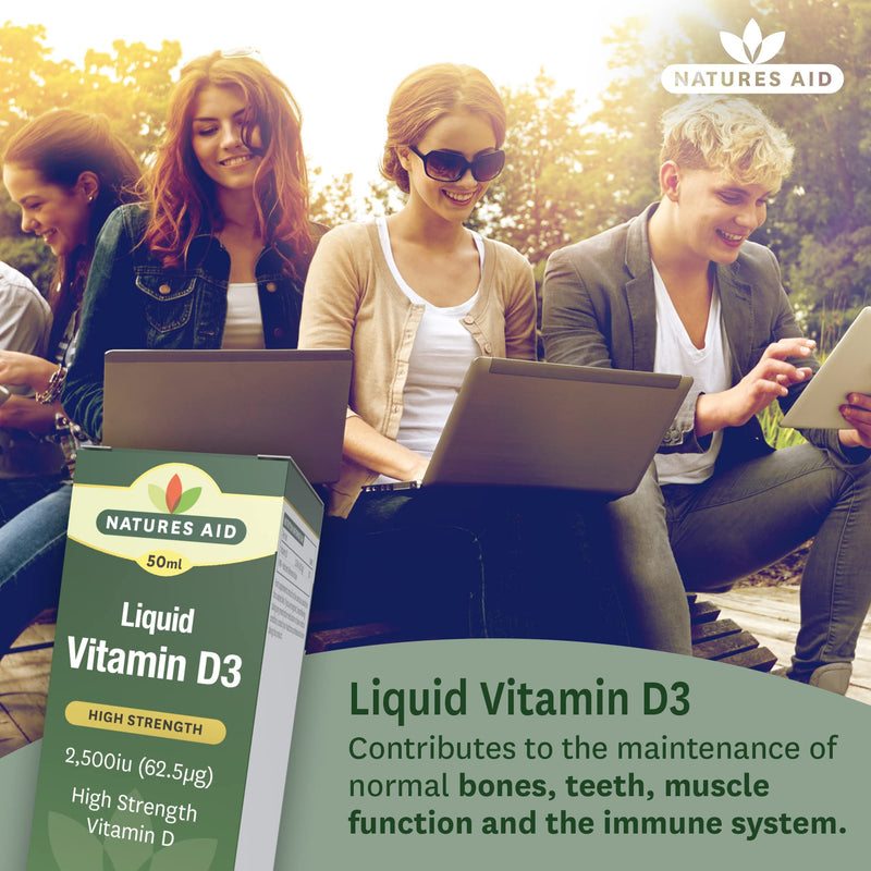 Natures Aid Vegan Vitamin D3/Cholecalciferol Liquid, 2500iu, Dropper Included, 50 ml (Pack of 1) - BeesActive Australia