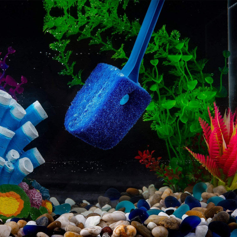 Quluxe 15.74 Inch Aquarium Algae Scraper Double Sided Sponge Brush Cleaner, Long Handle Fish Tank Scrubber for Glass Aquariums and Home Kitchen- Blue - BeesActive Australia