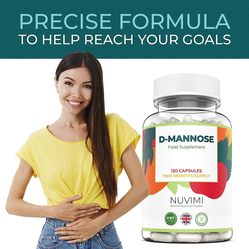 D Mannose 120 Capsules, 1000 mg per Dose, Promotes Urinary Tract Health, Natural Vegan UTI Defence by NUVIMI® - BeesActive Australia