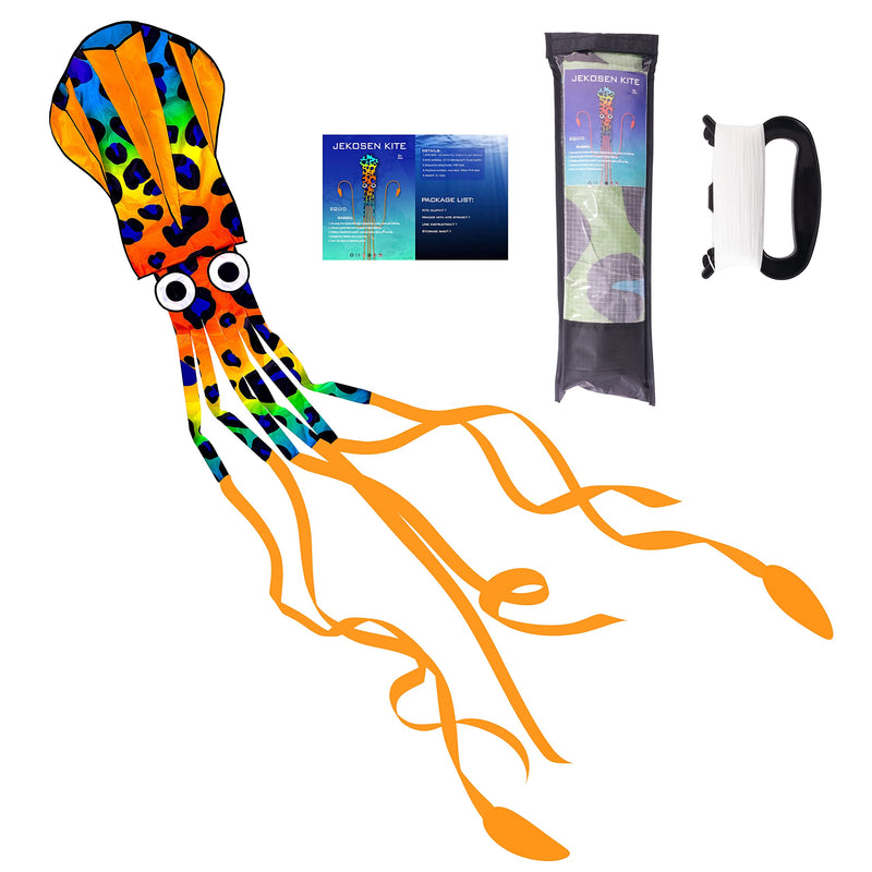 JEKOSEN 2022 Octopus Squid Huge Kite Total 242 Inches for Kids and Adults Easy to Fly Single Line String with Tail for Beach Trip Park Family Outdoor Games and Activities Orange - BeesActive Australia