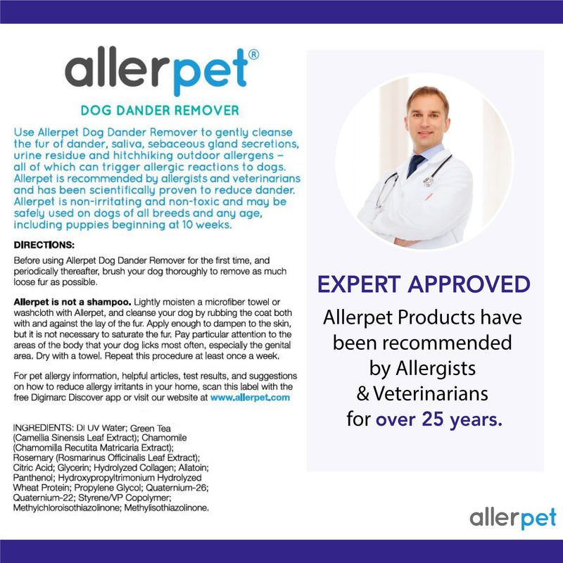 Allerpet Dog Allergy Relief - Best Pet Dander Remover for Allergens - Ditch Your Allergy Shampoo - 100% Non-Toxic & Safe for Pets, Good for Fur & Skin Single w/ Applicator Mitt + Sprayer - BeesActive Australia