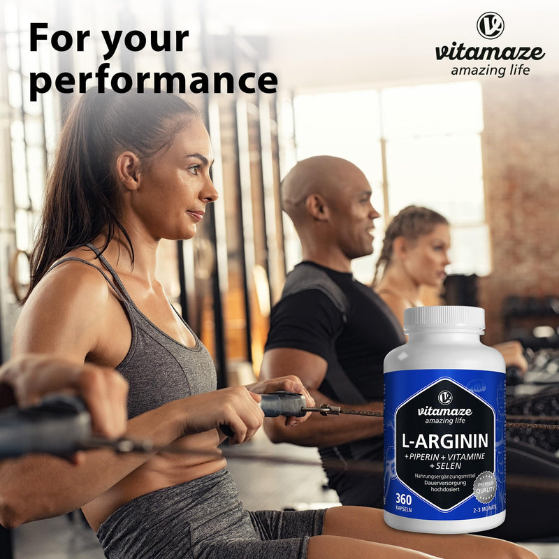 L-Arginine Capsules, Highly Concentrated, 360 Tablets with Vital Formula B6, B12 + Folic Acid + Selenium and Piperine, Organic & Natural Supplement Without Additives - BeesActive Australia