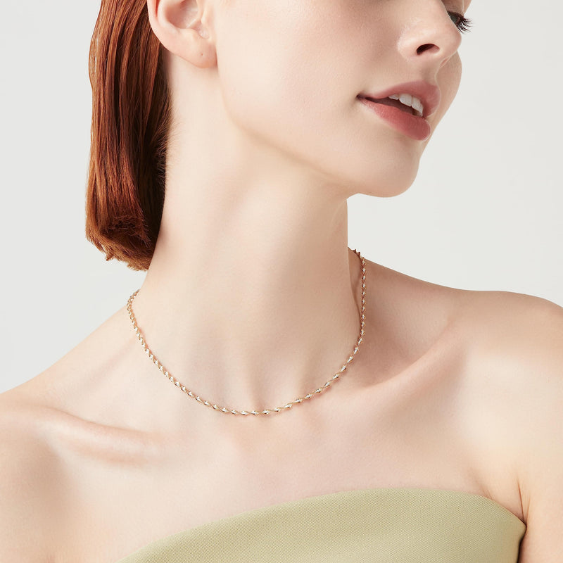 Miabella 925 Sterling Silver Italian Solid 2.5mm Two-Tone Twisted Herringbone Chain Necklace for Women Necklace Made in Italy Length 20 Inches - BeesActive Australia
