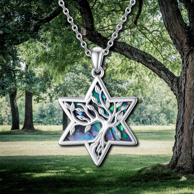 ONEFINITY Tree of Life Necklace 925 Sterling Silver Abalone Shell Celtic Knot Pendant Necklace for Women Jewelry Star of David Tree - BeesActive Australia