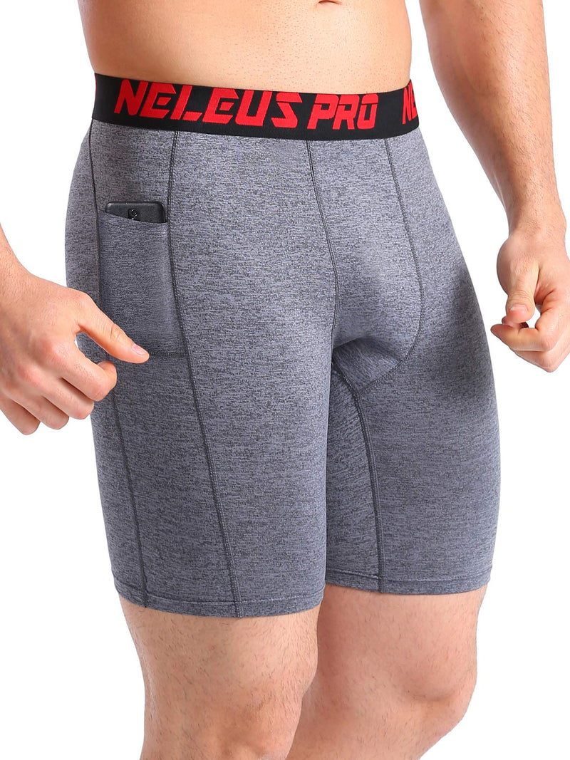 NELEUS Men's 3 Pack Compression Short with Pocket Medium 6064 Black/Grey/Red,3 Pack - BeesActive Australia