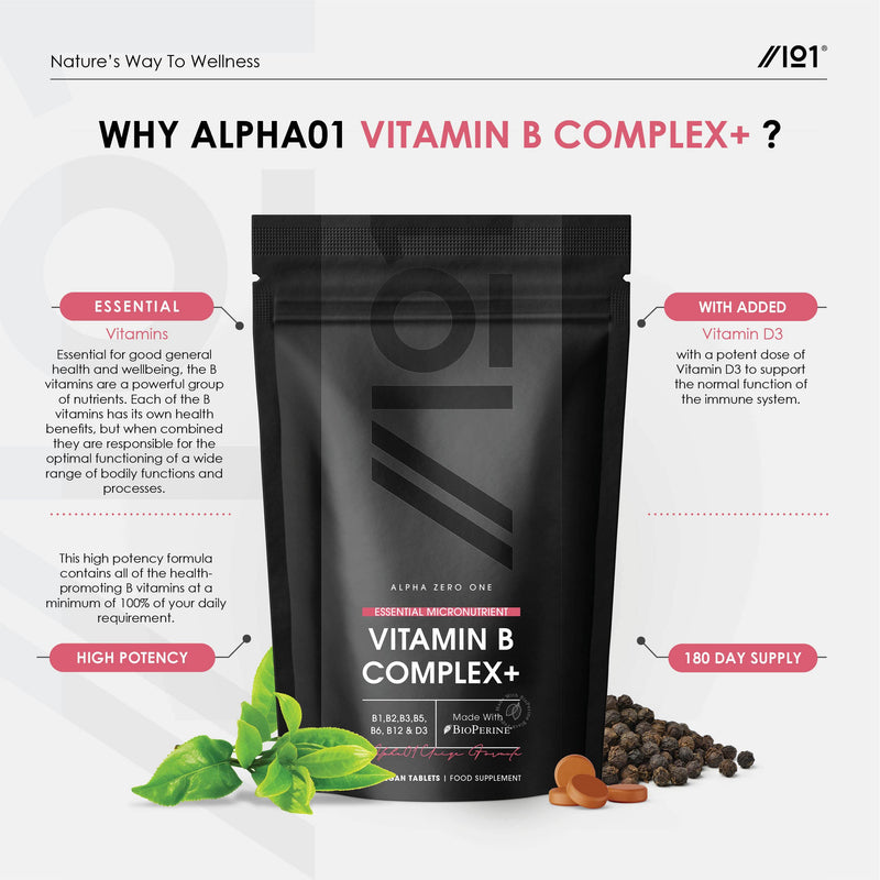Vitamin B Complex & D3 with BioPerine� - B1,B2,B3,B5,B6,B12 & D3 - No Additives - Non-GMO, Gluten Free - 180 Vegan Tablets 1 count (Pack of 180) - BeesActive Australia