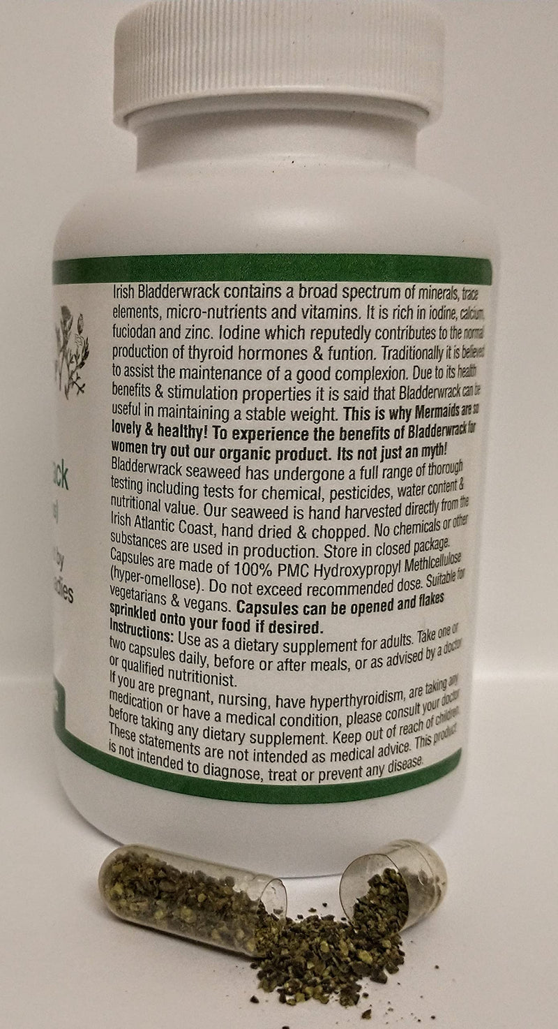Bladderwrack Capsules for Ladies (Fucus Vesiculosus) Tablets 500 mg 90 Capsules Certified Organic Harvested in North Atlantic Coast of Ireland - BeesActive Australia