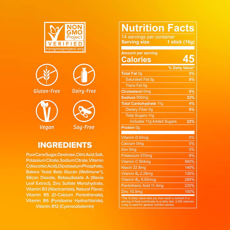 Liquid I.V. Hydration Multiplier + Immune Support - Tangerine - Hydration Powder Packets | Electrolyte Drink Mix | Easy Open Single-Serving Stick | Non-GMO | 14 Sticks 1 Count (Pack of 14) - BeesActive Australia