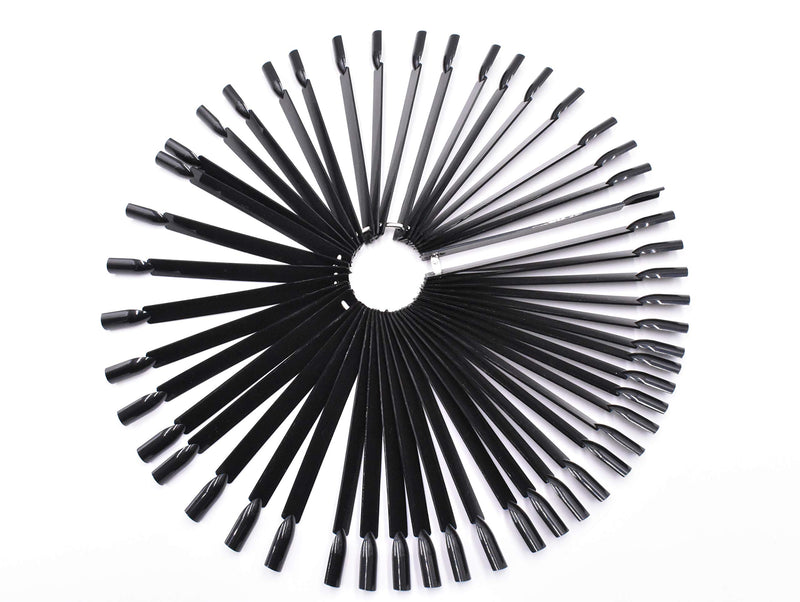 2 Sets 100 Tips Fan Shape Plastic Nail Art Tips Display Polish Board Display Practice Sticks with Metal Split Ring Holder (Black) Black - BeesActive Australia