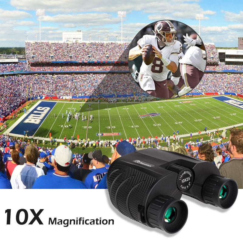 10x25 Compact Binoculars, High Powered Binoculars for Adults with Low Light Night Vision, Easy Focus Binoculars Clear for Bird Watching, Outdoor Sports Games and Concerts Black - BeesActive Australia