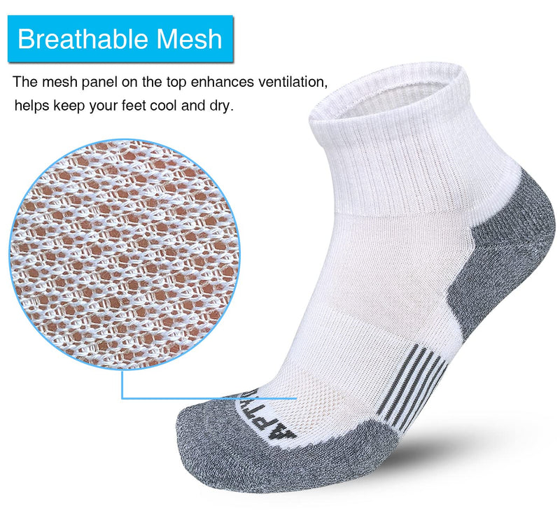 APTYID Men's Athletic Cushioned Ankle Socks (6 Pack) White/Grey 9-11 - BeesActive Australia