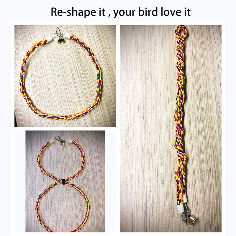 OSWINMART 2Pcs 63'Bird Rope Perches Birdcage Swing Toys 100% Cotton No Smell Peck/Chewing with Bell Climbing Standing Bungee Bird Toys for Small to Regular Size Parrot Cockatiel Birds 63'x2pcs - BeesActive Australia