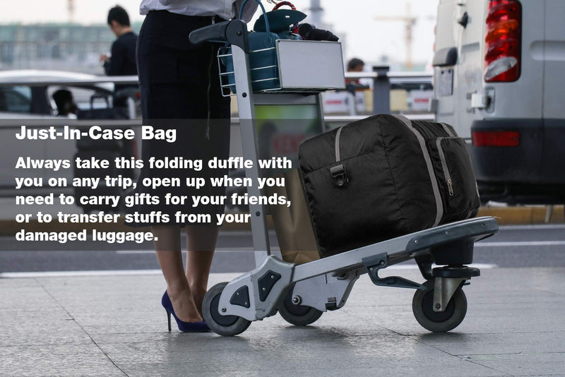Foldable Duffle Bag 24" 28" 32" 36" 60L 80L 100L 120L for Travel Gym Sports Lightweight Luggage Duffel By WANDF Black 60 Liter 24 inches (60 Liter) - BeesActive Australia