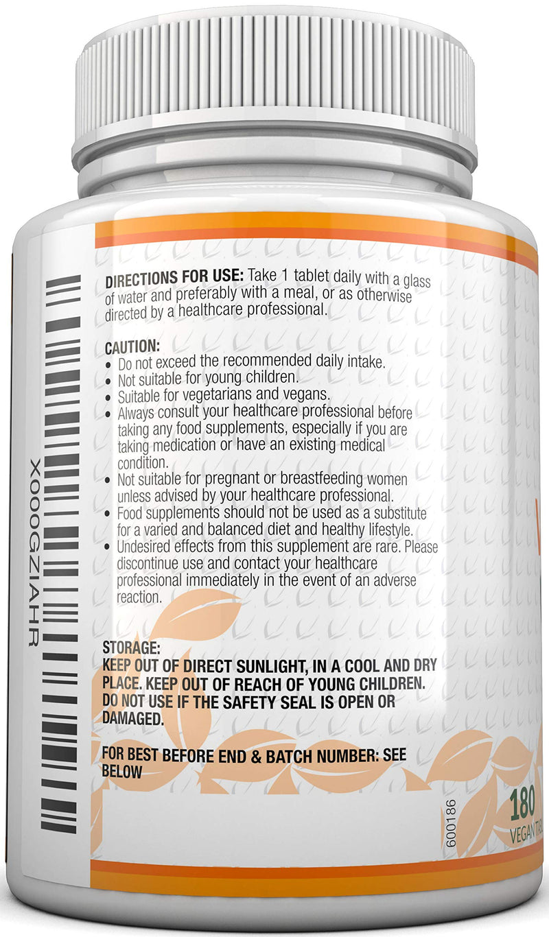 Vitamin C 1000mg | 180 Tablets (6 Month's Supply) | Ascorbic Acid, Suitable for Vegetarians & Vegans by Nu U Nutrition - BeesActive Australia