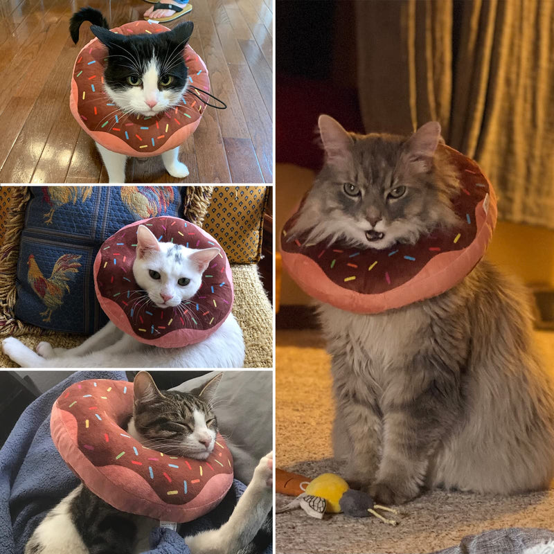 Cat Recovery Collar Cute Donut Cat Cone Collar Soft for Kitten and Cats After Surgery, Soft Adjustable Protective Pet E Collar Neck Cone Fit for Boy Girl Kitties Puppies Small Dogs Medium(Neck Girth 6.7"-11") - BeesActive Australia