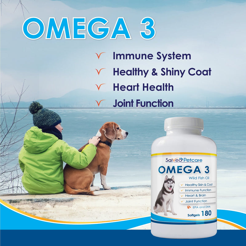 Salveo Petcare Omega 3 Fish Oil for Dogs - Natural Pet Supplement for Shiny Coat - Wild Caught More EPA & DHA Than Salmon Oil - No Fishy Smell or Mess - Ideal for Medium Large Dogs 180 - BeesActive Australia