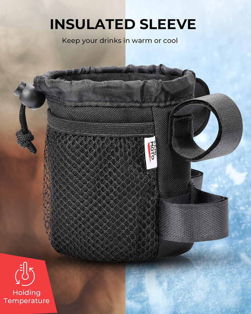 kemimoto Bike Cup Holder, Bicycle Water Bottle Holder Handlebar Drink Holder with Mesh Pockets Phone Bag for Cruiser, Mountain Bike, Scooter, Folding, Road Bike, Wheelchair 1 Pack 5" / 1 Pack - BeesActive Australia