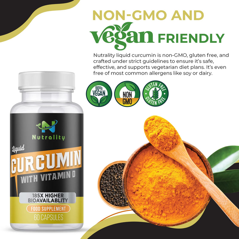 Nutrality Liquid Turmeric Curcumin Supplement, 1000mg per Serving, NovaSOL Extra Strength and Bioavailable Natural Anti-Inflammatory with Vitamin D3 - BeesActive Australia