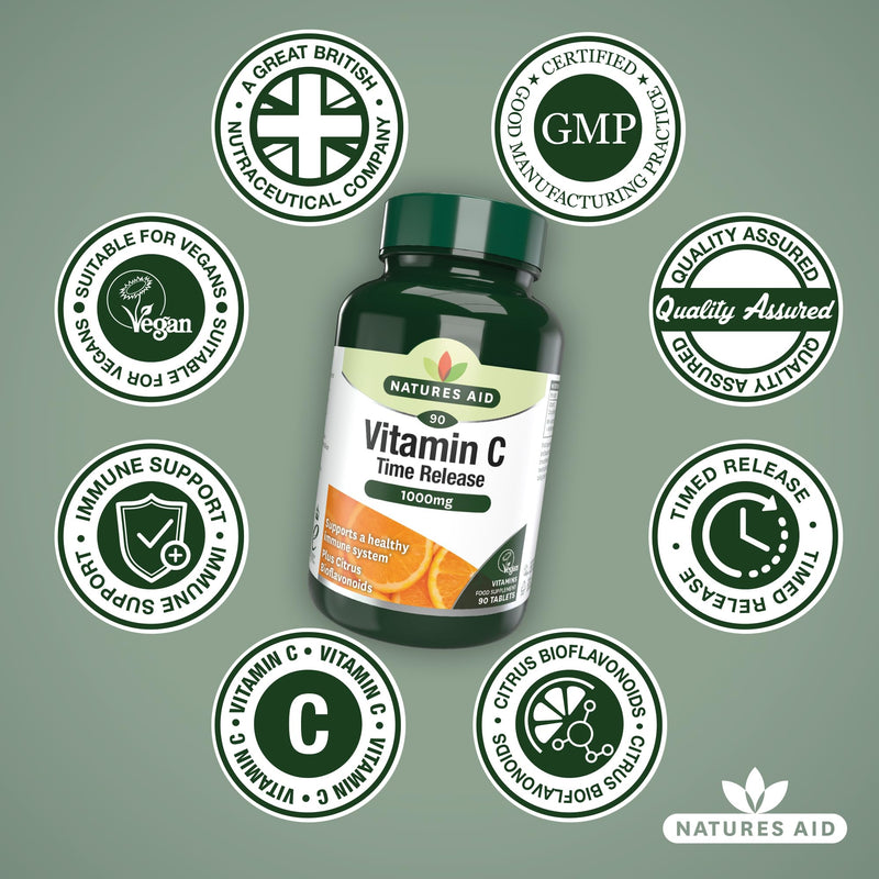 Natures Aid Vitamin C Time Release Citrus Tablets 1000mg Pack of 90 Vitamin C Time Release 1000mg, 90 Tablets - BeesActive Australia