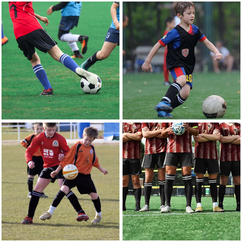 AITUSI Soccer Shin Guards for Kids Youth, Shin Pads and Long Soccer Socks for 3-15 Years Old Boys Girls Toddler Children Teenagers, Soccer Equipment for Football Games Shin Guards with Socks, Black + Blue Medium ( 3'9 - 4'6 Tall ) - BeesActive Australia