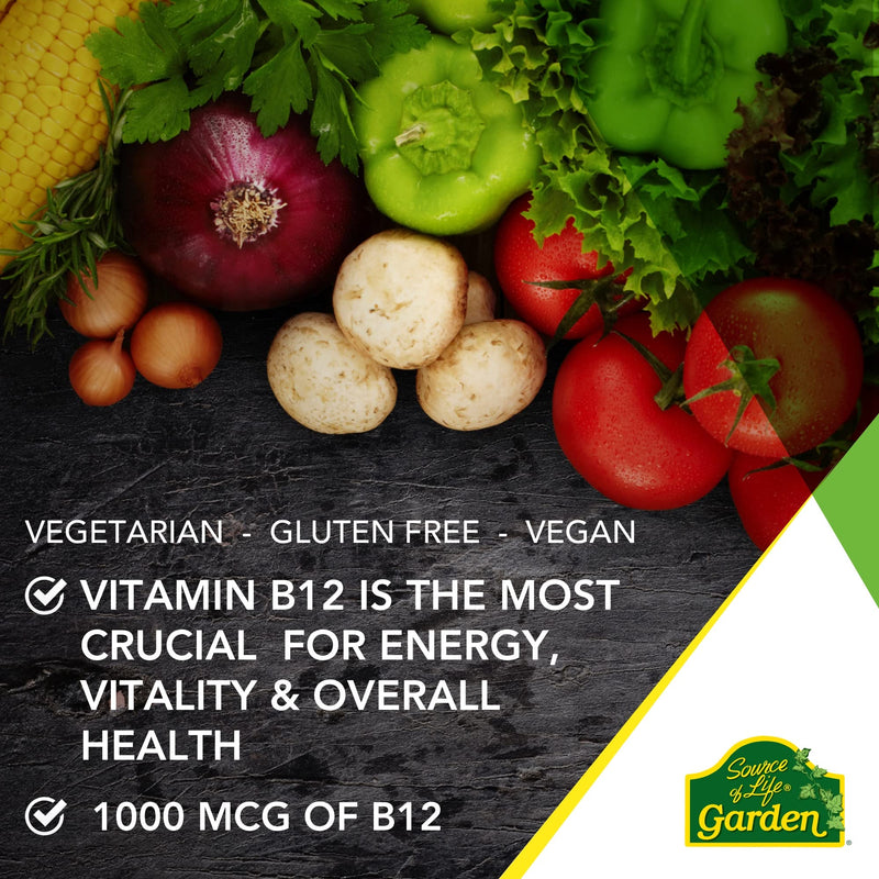 NaturesPlus Source of Life Garden Organic Vitamin B12-1000 mcg methylcobalamin - Active and Vegan Vitamin B12 Supplement - Gluten Free - 60 Capsules - BeesActive Australia