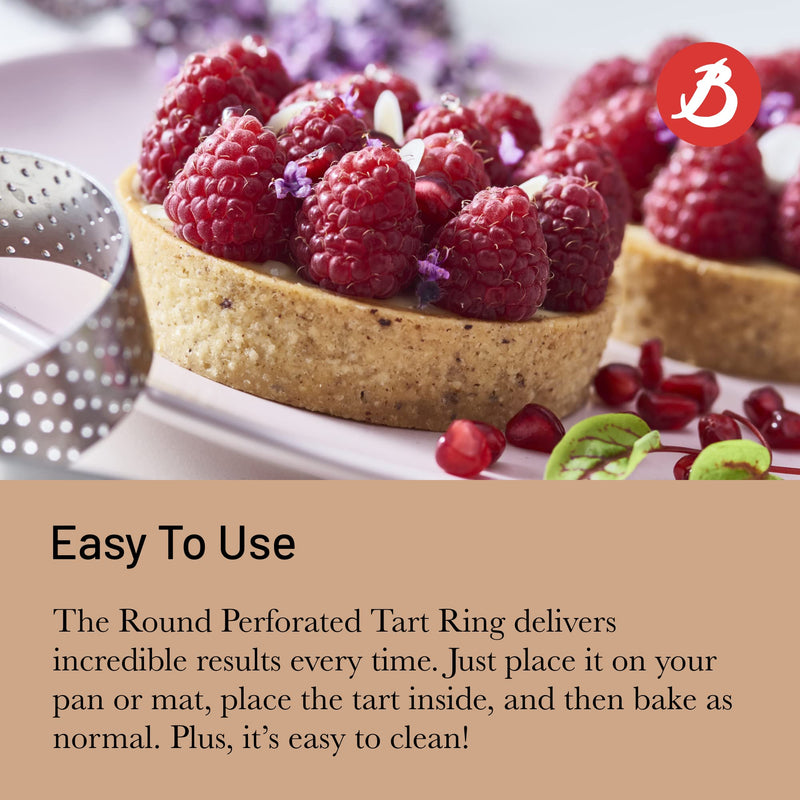 de Buyer Perforated Round Tart Ring - 9.75” Diameter, 0.8” Height - Perfect for Baking Beautifully Crisp Tarts - Easy to Use & Clean - Made in France 9.75" Silver - BeesActive Australia