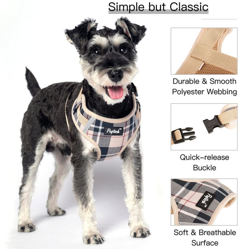 PUPTECK Small Dog Haness and Leash Collar Set Fully Adjustable Puppy Soft Mesh Harness No Pull Reflective Beige - BeesActive Australia