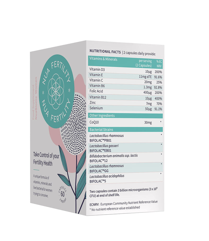 Nua Fertility, NuaBiome Women - A Unique Formula of Vitamins, Minerals and Live Bacteria for Women Trying to Conceive - 60 Capsules (1 Month Supply) - BeesActive Australia